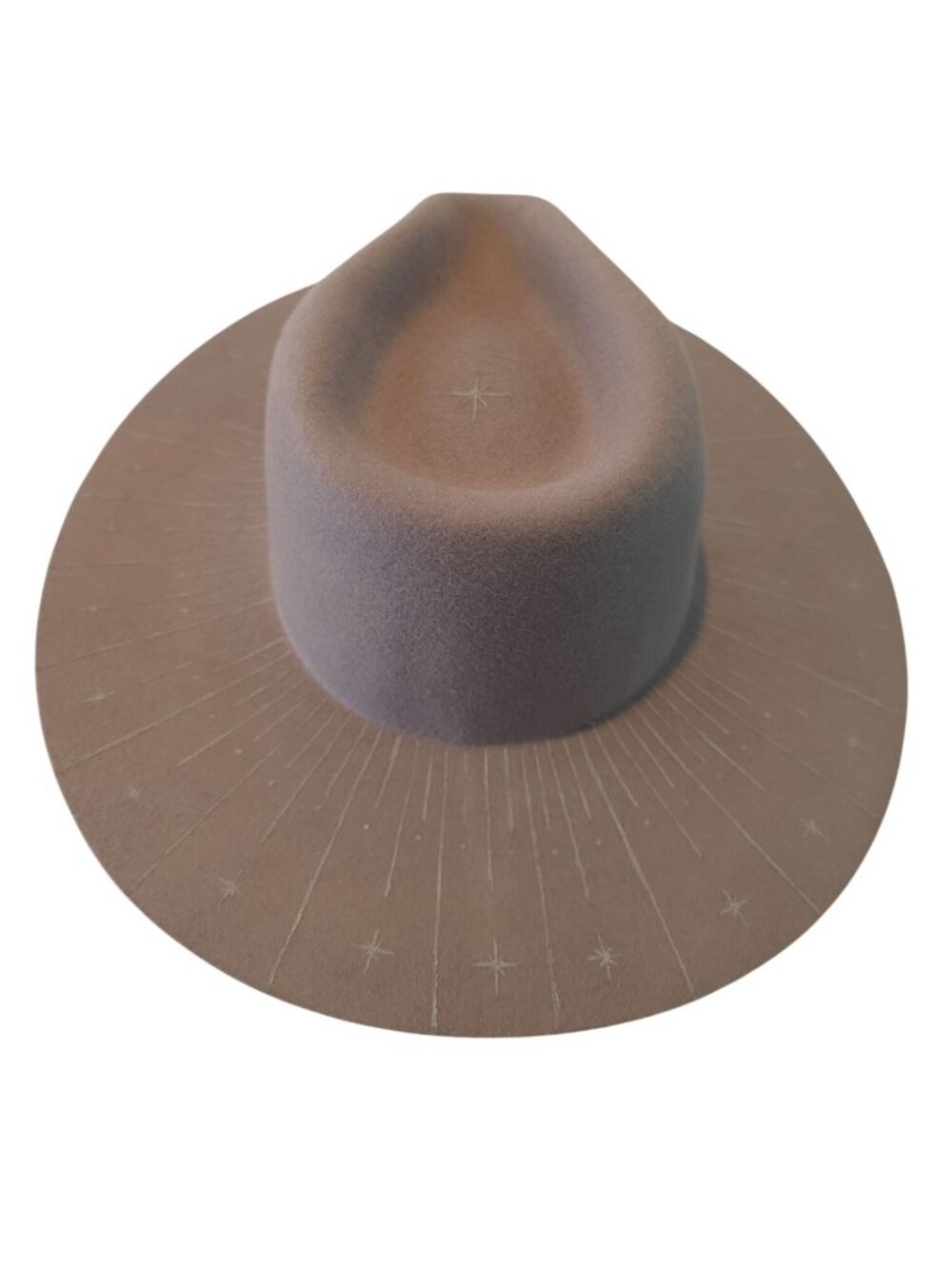 Gray 100% Wool Wide Flat Brim Starburst Design Fedora Hat Sz 7 - Picture 3 of 9